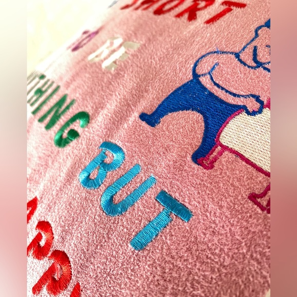 In Stitches Pink 12" Square Pillow "Life is too Short to be Anything but Happy!" - Picture 3 of 6